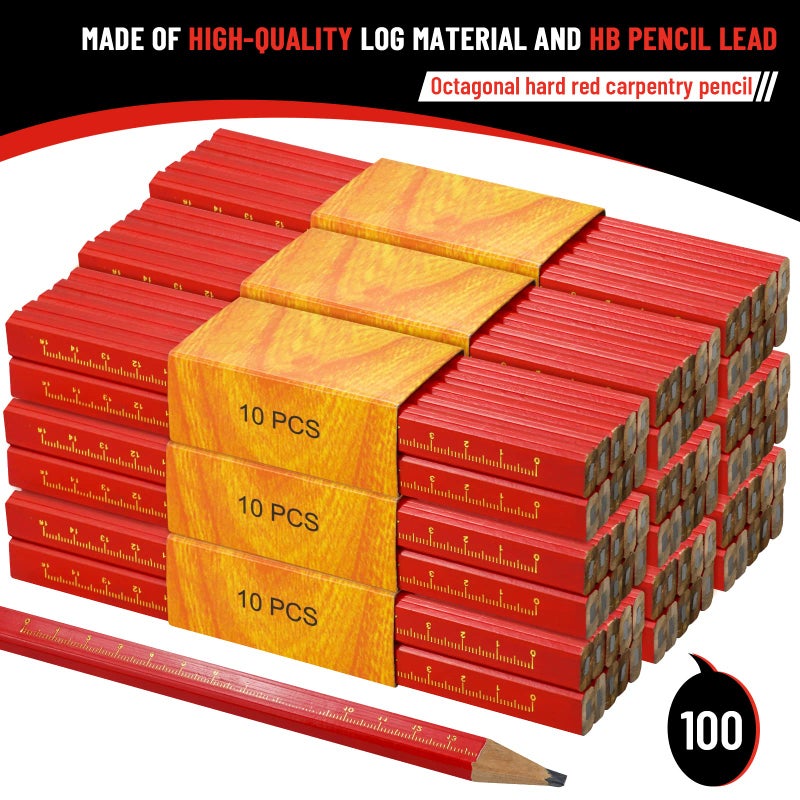 WYOMER 100 Pcs Carpenter Pencils, Octagonal Hard Black Carpenter Pencils, Construction Plan Pencils for Woodworking Marking - Image 3